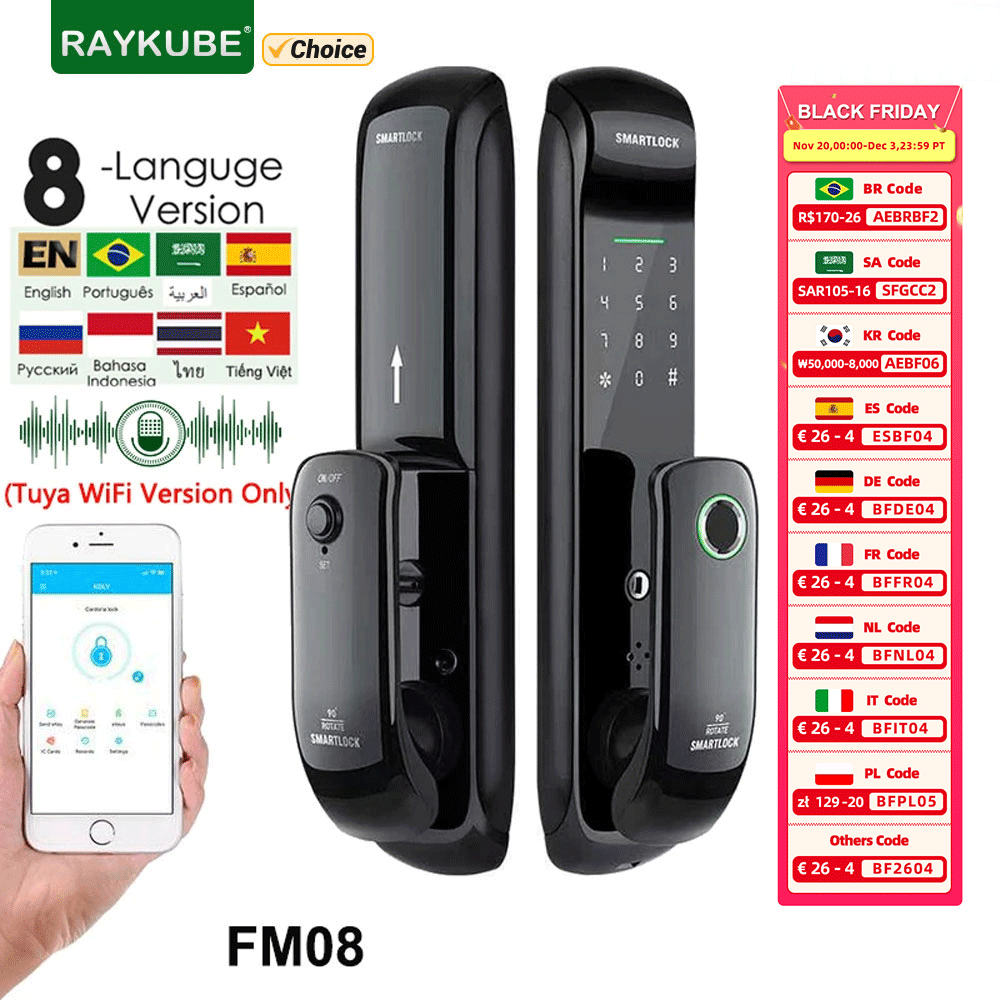 Letter Opener Brass - RAYKUBE FM08 Tuya Wifi قفل الباب